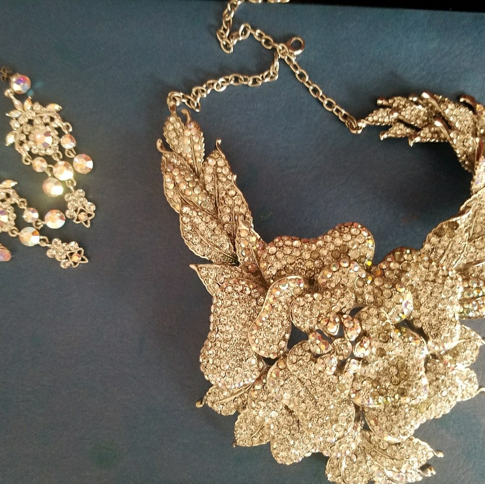 Butler and Wilson Crystal AB Rose necklace